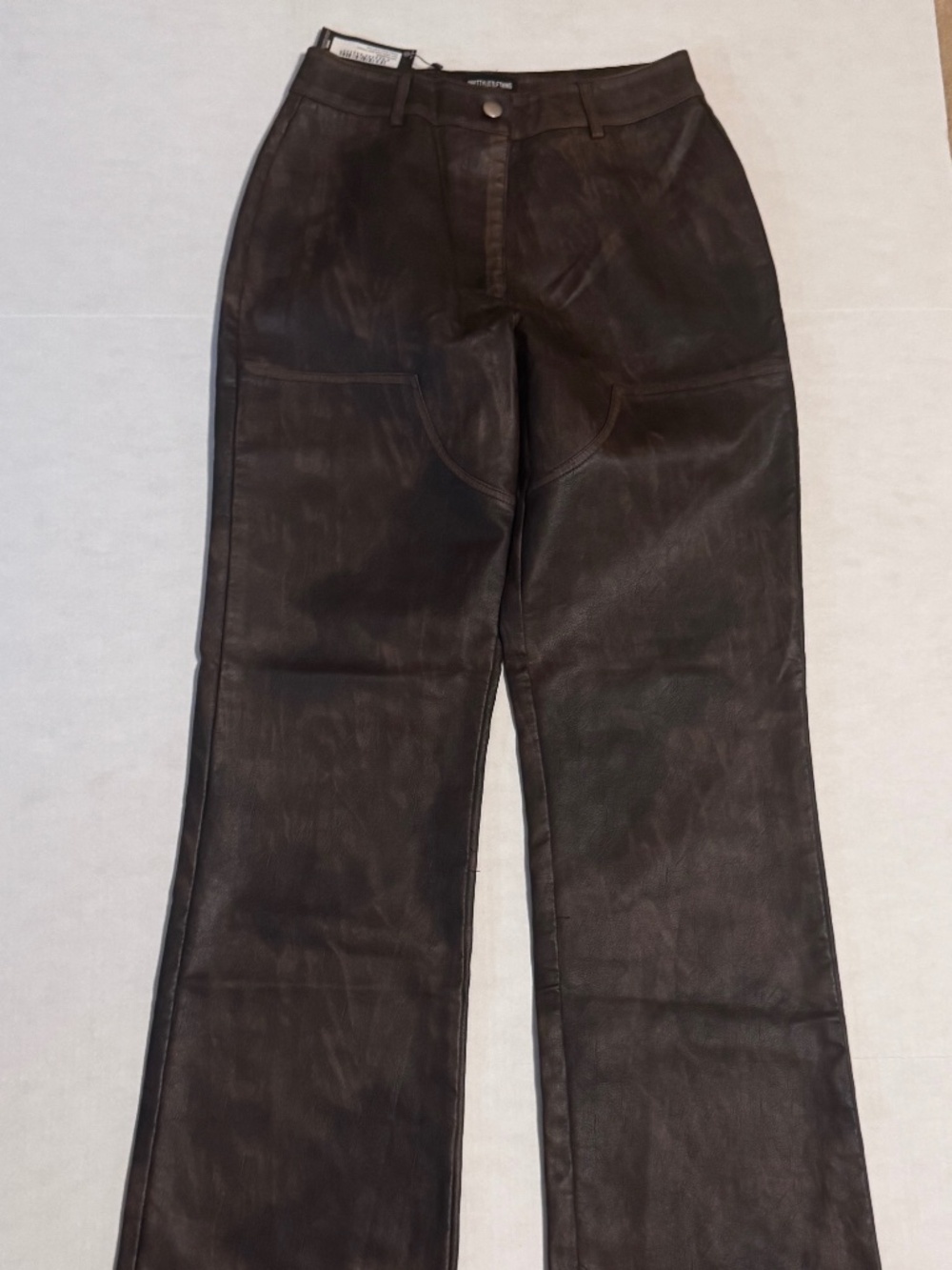 Women's Pretty Little Things US2 UK6 EUR 34 Washed Brown Faux Leather Pants